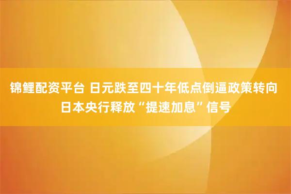 锦鲤配资平台 日元跌至四十年低点倒逼政策转向 日本央行释放“提速加息”信号